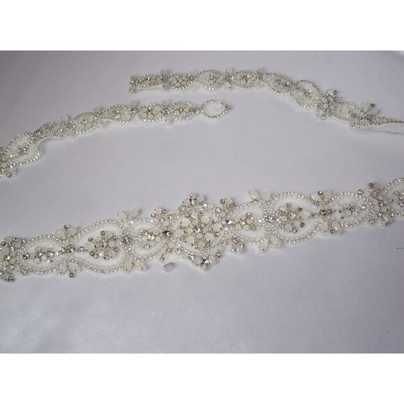 Opalescent beaded bridal belt sash, rhinestone bridal wedding belt sash belt - Picture 4 of 5